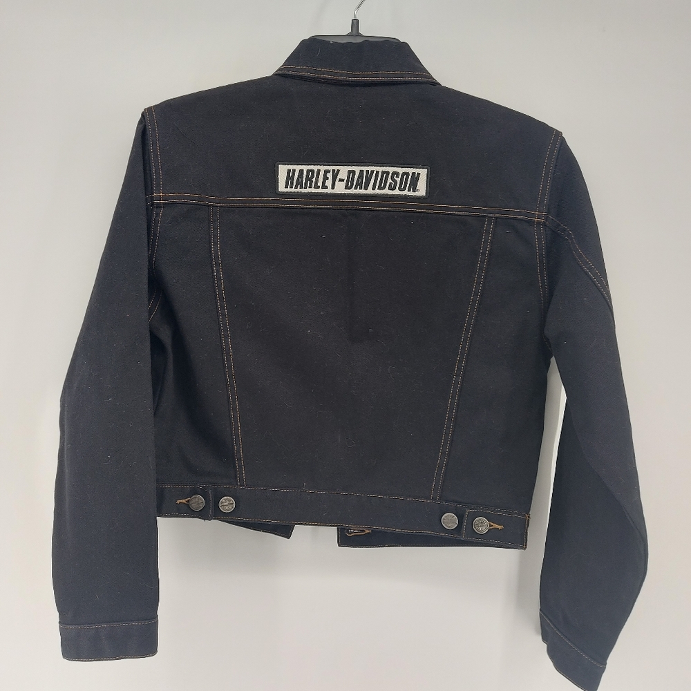 Harley Davidson Black Denim Cropped Jacket Size xs